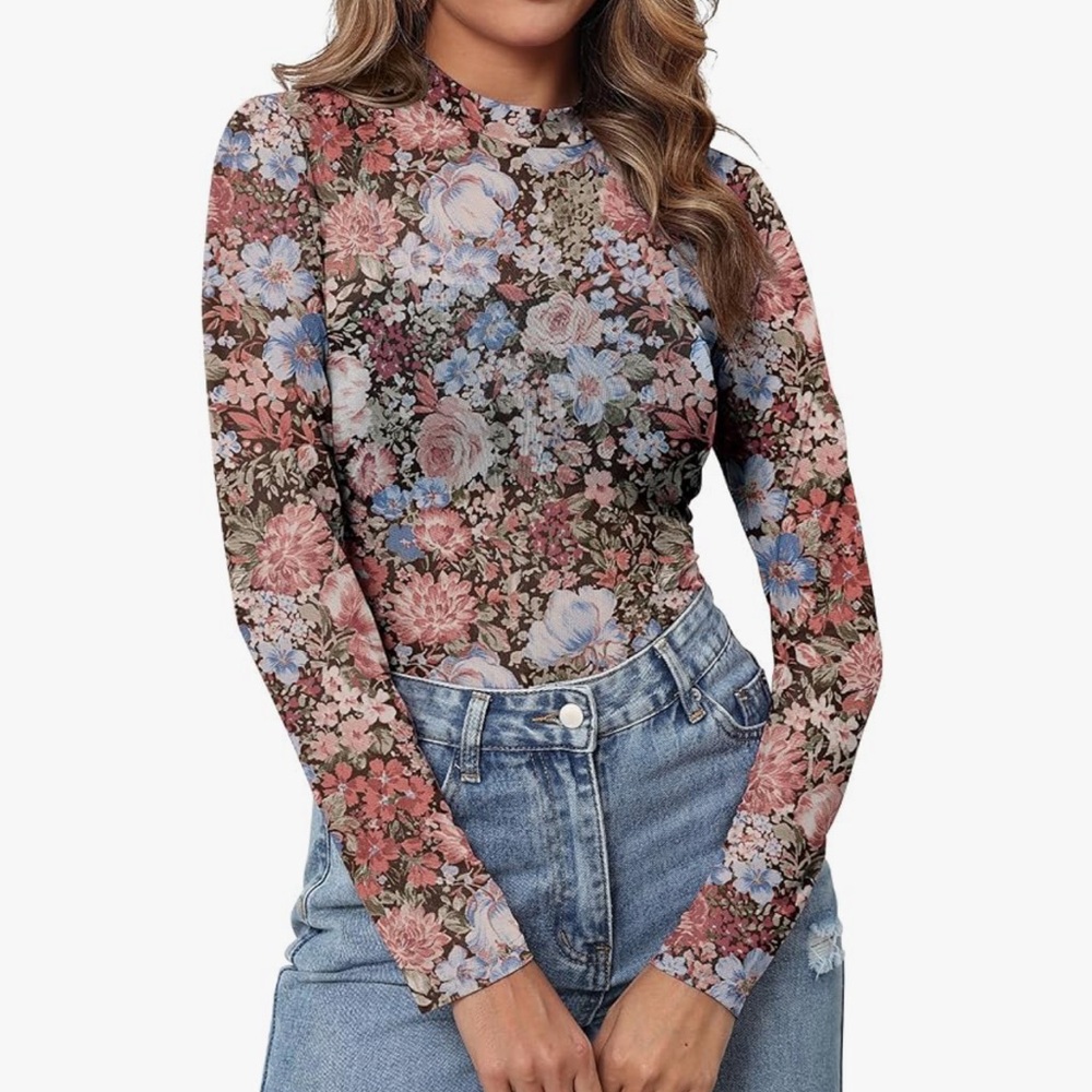 Amazon Multicolor Floral Long Sleeve Top